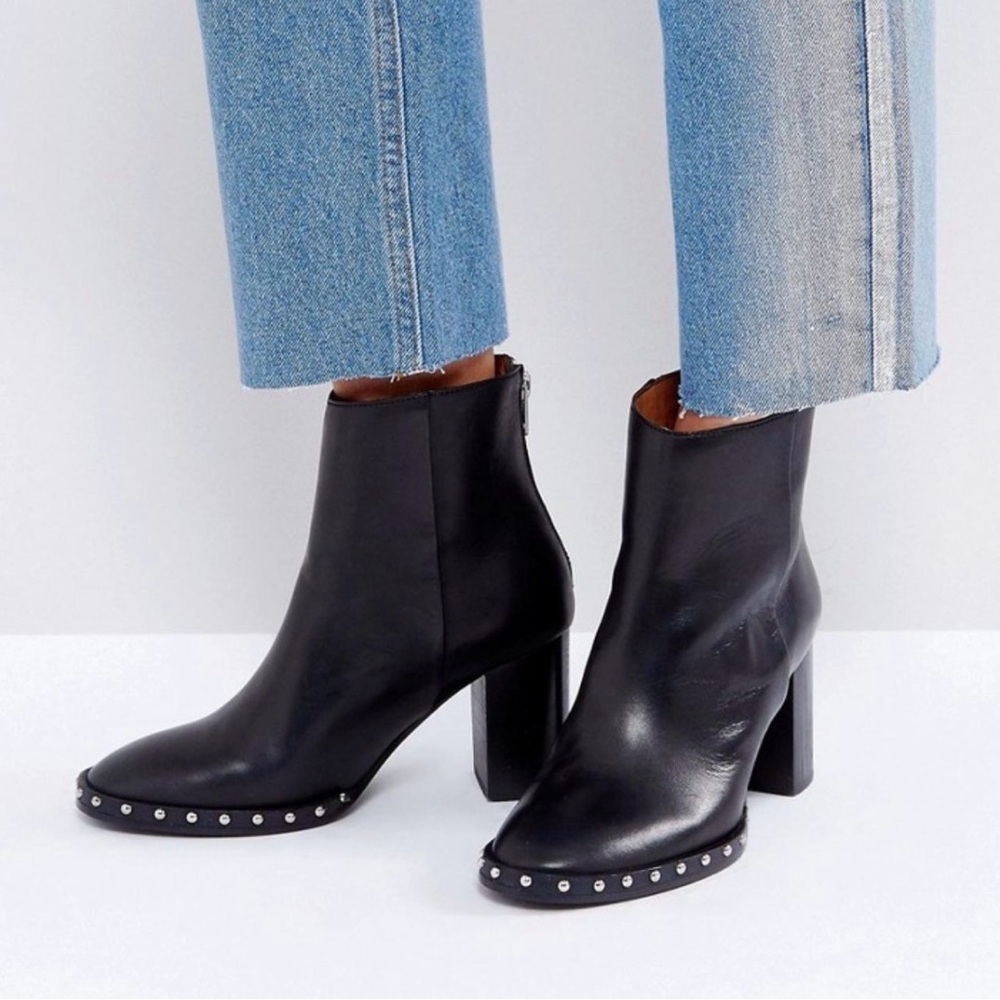 AllSaints Inez Black Studded Leather Booties Size 38 / 7.5